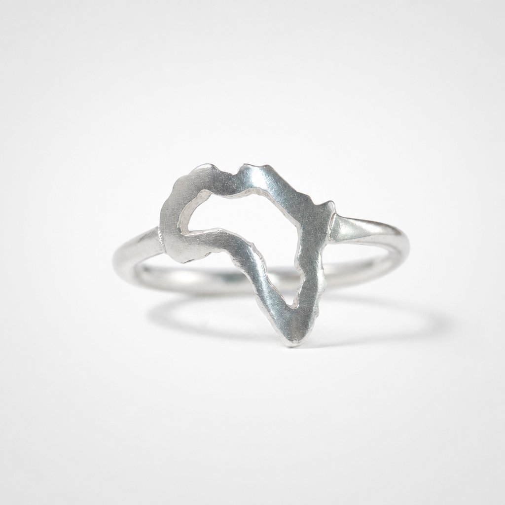 Africa Silhouette Ring - close-up front view sterling silver matte finish