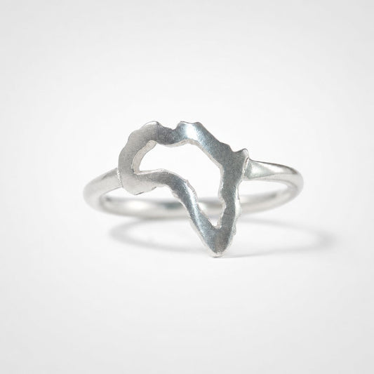 Africa Silhouette Ring - close-up front view sterling silver matte finish