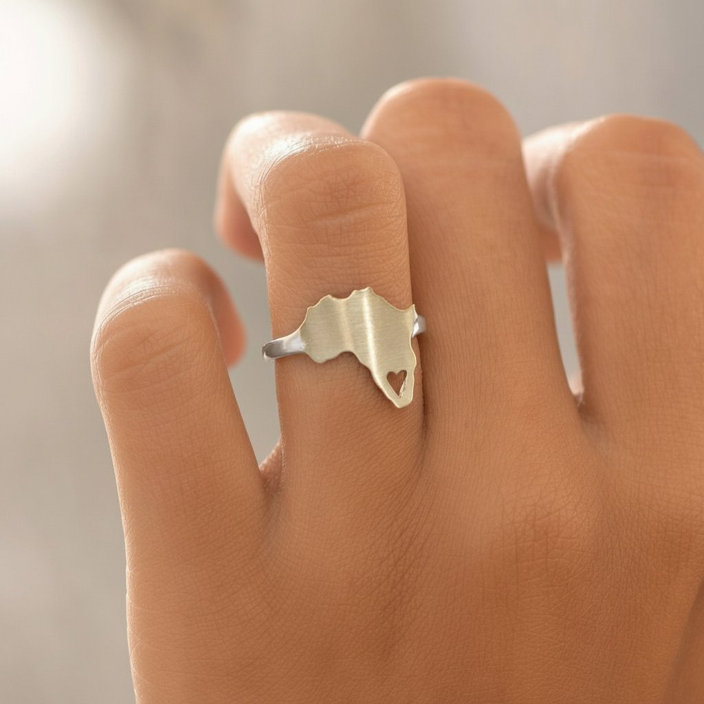 African Continent Silhouette Ring - all silver variant in branded Natasha Wood Jewellery gift box