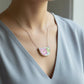 Vintage floral china pendant - front face sterling silver bezel setting pink rose