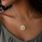 Antique Ceramic Floral Pendant - angled flat-lay sterling silver bezel setting yellow and pink flowers