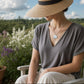 Cloud Pendant - front view, sterling silver with antique blue and white ceramic inlay and hanging chain details