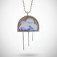 Cloud Pendant - front view, sterling silver with antique blue and white ceramic inlay and hanging chain details