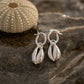 Cowry Shell Hoop Earrings - front view pair sterling silver handmade