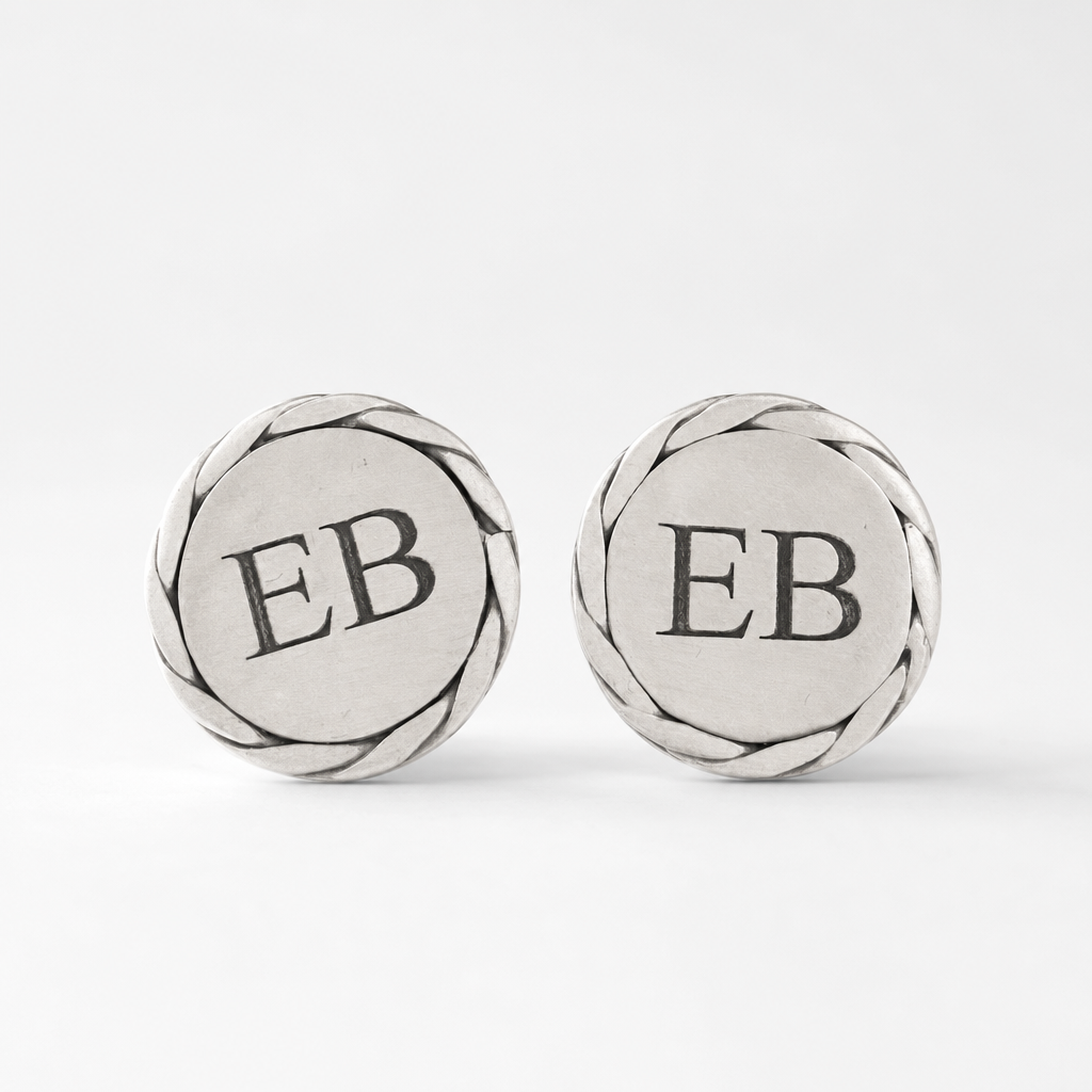 Personalised Sterling Silver Cufflinks - gift box presentation with engraved initials EB