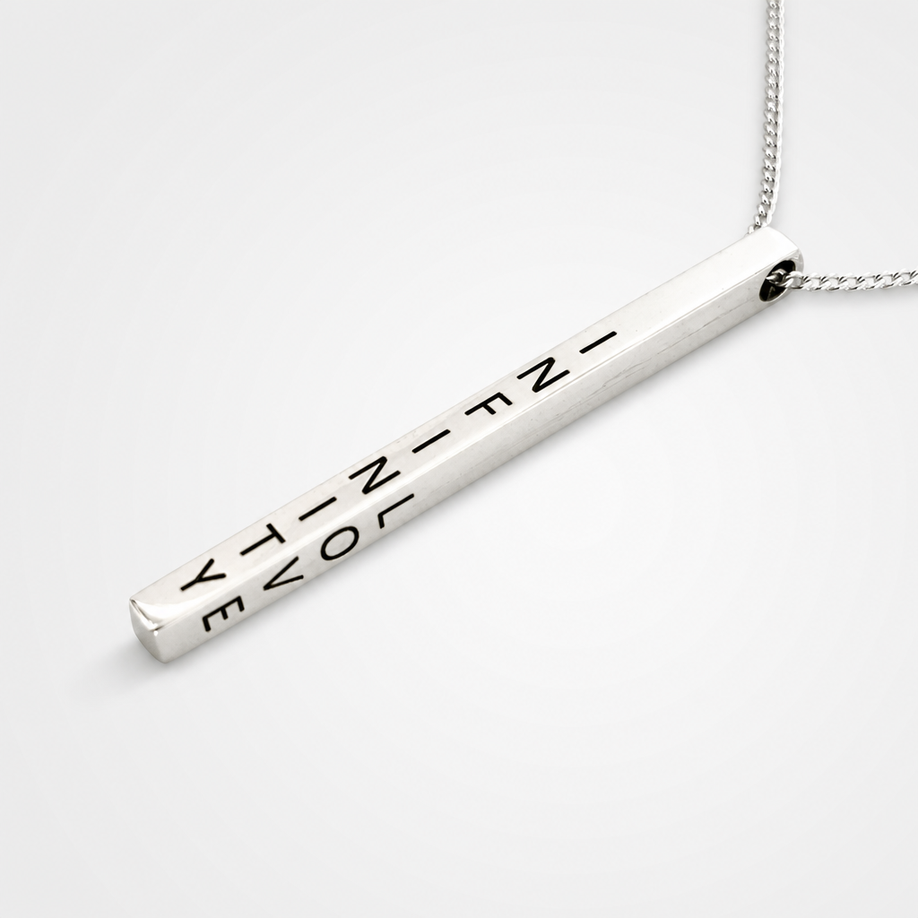 Personalised Silver Bar Necklace - front face hero view with hand-stamped engraving on sterling silver curb chain