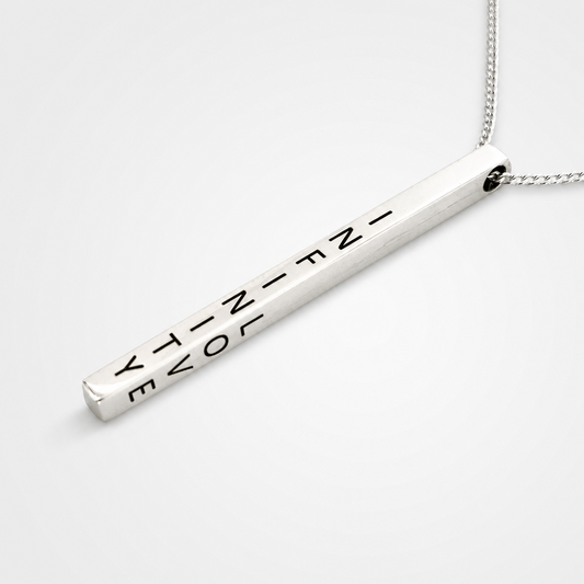 Personalised Silver Bar Necklace - front face hero view with hand-stamped engraving on sterling silver curb chain