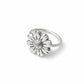 Daisy Flower Ring - elevated angle plain sterling silver, showing petal depth and hammer-textured centre