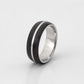 Modern Wood Inlay Silver Band - angled side view of African blackwood and sterling silver double-layer band | Natasha Wood Jewellery