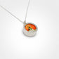 Double Bloom Shard Pendant - front-facing close-up bold orange floral antique china shard in sterling silver bezel necklace
