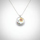 Double Sided Antique China Pendant Necklace - front face yellow floral motif, sterling silver bezel, 45cm ball chain
