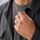 African Blackwood and sterling silver men's band ring - narrow 4mm variant showing fine wood stripe and polished silver edges