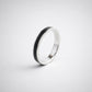 African Blackwood and sterling silver men's band ring - narrow 4mm variant showing fine wood stripe and polished silver edges