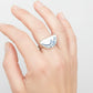 Antique blue and white ceramic half round ring set in sterling silver - three-quarter angle on white background