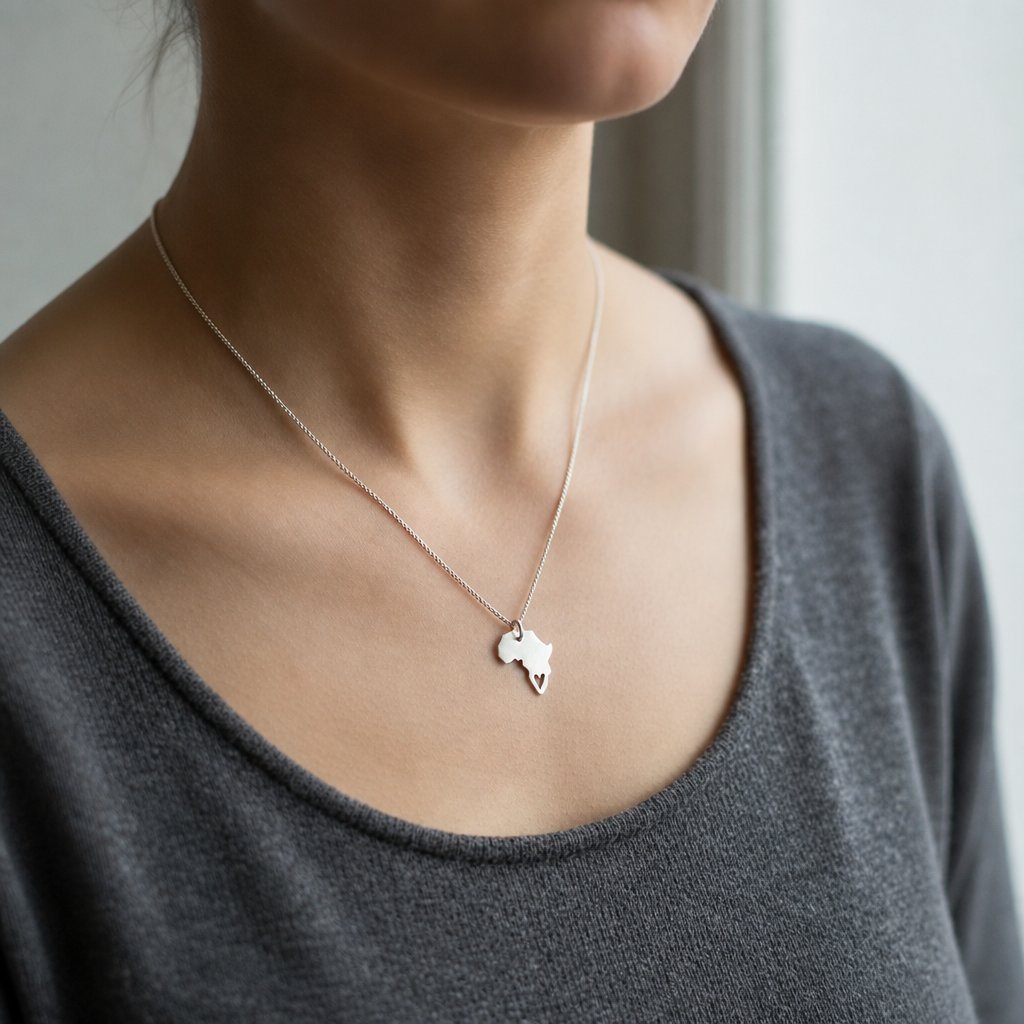 Heart Cape Town Africa Pendant - front view sterling silver with heart cut-out on branded card