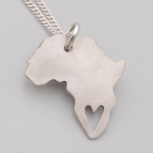 Heart Cape Town Africa Pendant - front view sterling silver with heart cut-out on branded card