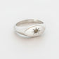 Ladies Pinky Signet Ring - front angle, sterling silver with smokey quartz star setting