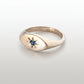 Ladies Pinky Signet Ring - hero front angle, sterling silver with blue topaz star setting