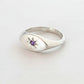 Ladies Pinky Signet Ring - front angle, sterling silver with amethyst star setting
