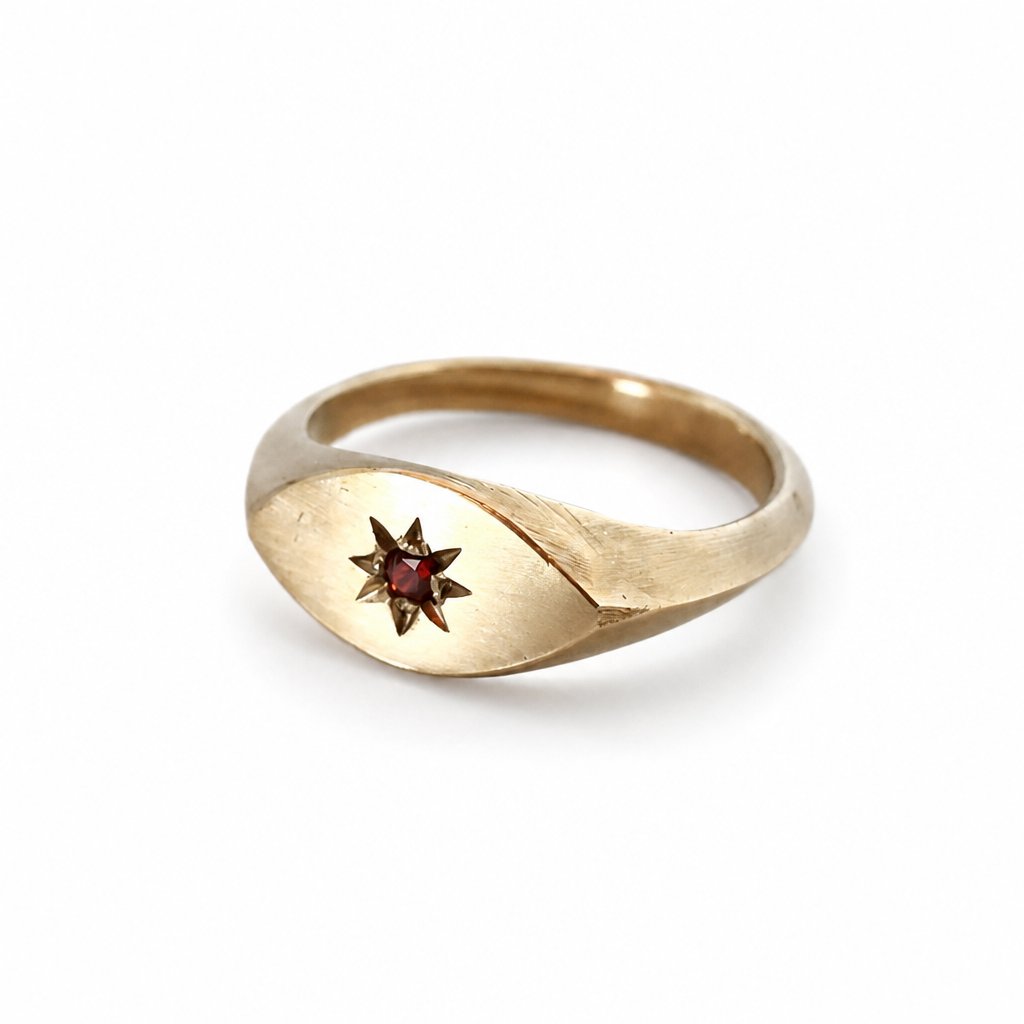 Ladies Brass Signet Ring - Star-Set Garnet - Oval Face Hero Shot