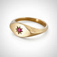 Brass Ladies Signet Ring - Close-Up Star Engraving with Garnet Gemstone Setting