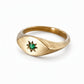 Brass Ladies Signet Ring - Close-Up Star Engraving with Garnet Gemstone Setting