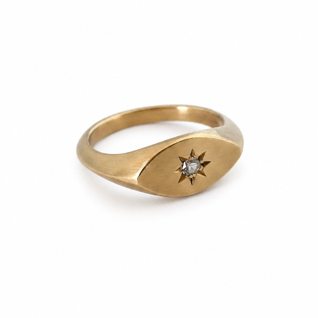 Ladies Brass Signet Ring - Star-Set Garnet - Oval Face Hero Shot