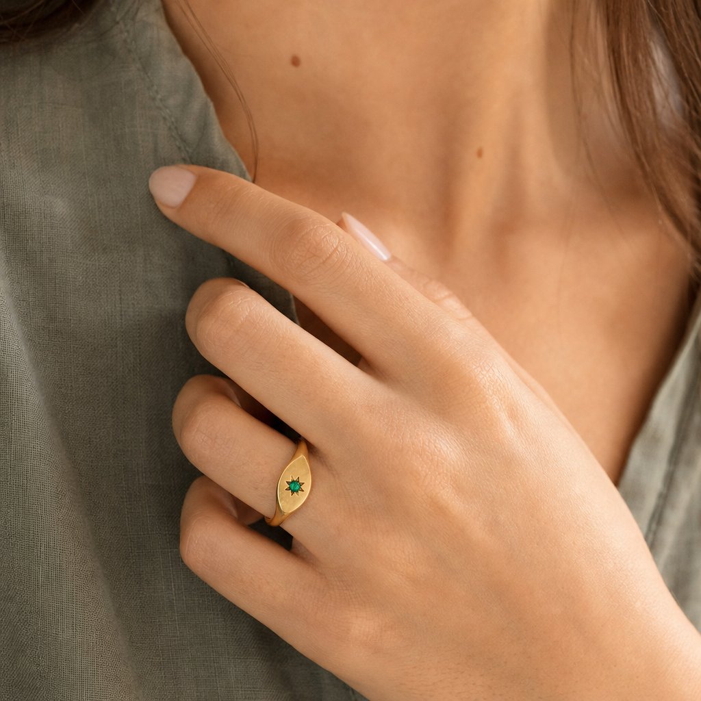 Natasha Wood Handmade Brass and Silver Signet Rings - Full Gemstone Range including Garnet, , Amethyst, Blue Topaz and Peridot