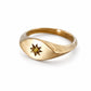 Brass Ladies Signet Ring - Close-Up Star Engraving with Garnet Gemstone Setting