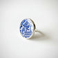 Large Antique Blue and White Ceramic Ring - Sterling Silver Bezel Setting - Natasha Wood Jewellery