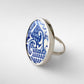 Large Blue White Ceramic Ring - Reverse View Sterling Silver Bezel Setting - Natasha Wood Jewellery
