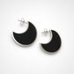 Moon Shape Colour Stud Earrings - black resin silver frame close-up detail showing resin and metal bezel