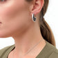 Moon Shape Colour Stud Earrings - on model red resin sterling silver frame close-up neck