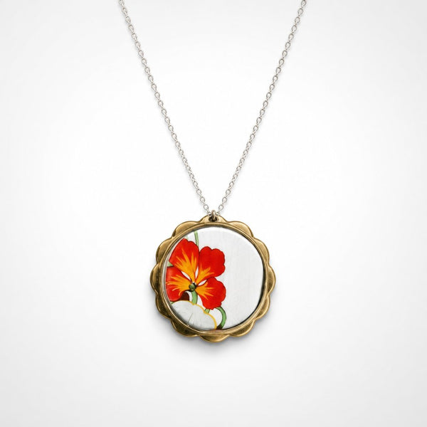 Orange nasturtium ceramic pendant