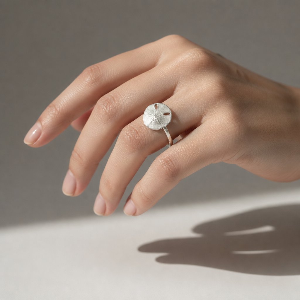 Pansy Shell Ring Sterling Silver - side profile view showing band thickness and shell disc elevation