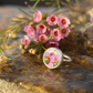 Pink Bloom Broken China Sterling Silver Ring - front angle view showing ceramic face detail