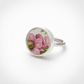 Pink Bloom Broken China Sterling Silver Ring - hero flat lay on marble with wax flower