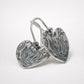 Large Protea Heart sterling silver hook earrings - close-up showing detail South African protea flower engraving