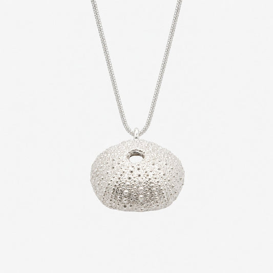 Large Sterling Silver Sea Urchin Pendant - front view on white background