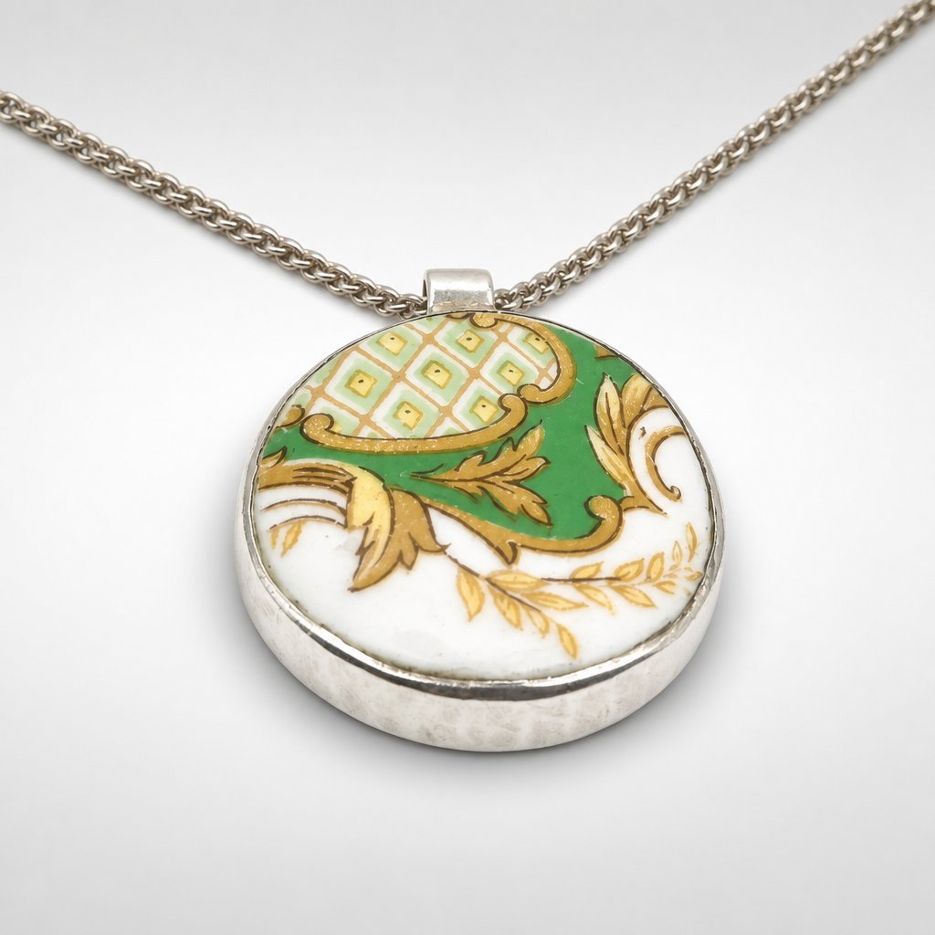 Once Upon a Teacup Pendant - reverse showing Tuscan Fine English Bone China Windsor maker's mark, sterling silver setting