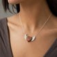 Olive Wood Heart Necklace with Sterling Silver Wings - front view, handcrafted pendant on 45cm silver chain