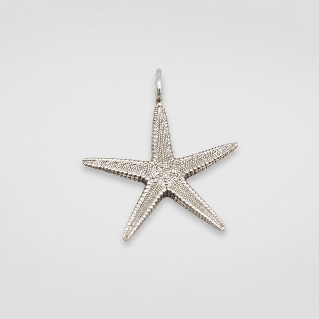 Starfish Pendant Necklace - oxidized sterling silver close-up showing textured casting detail 