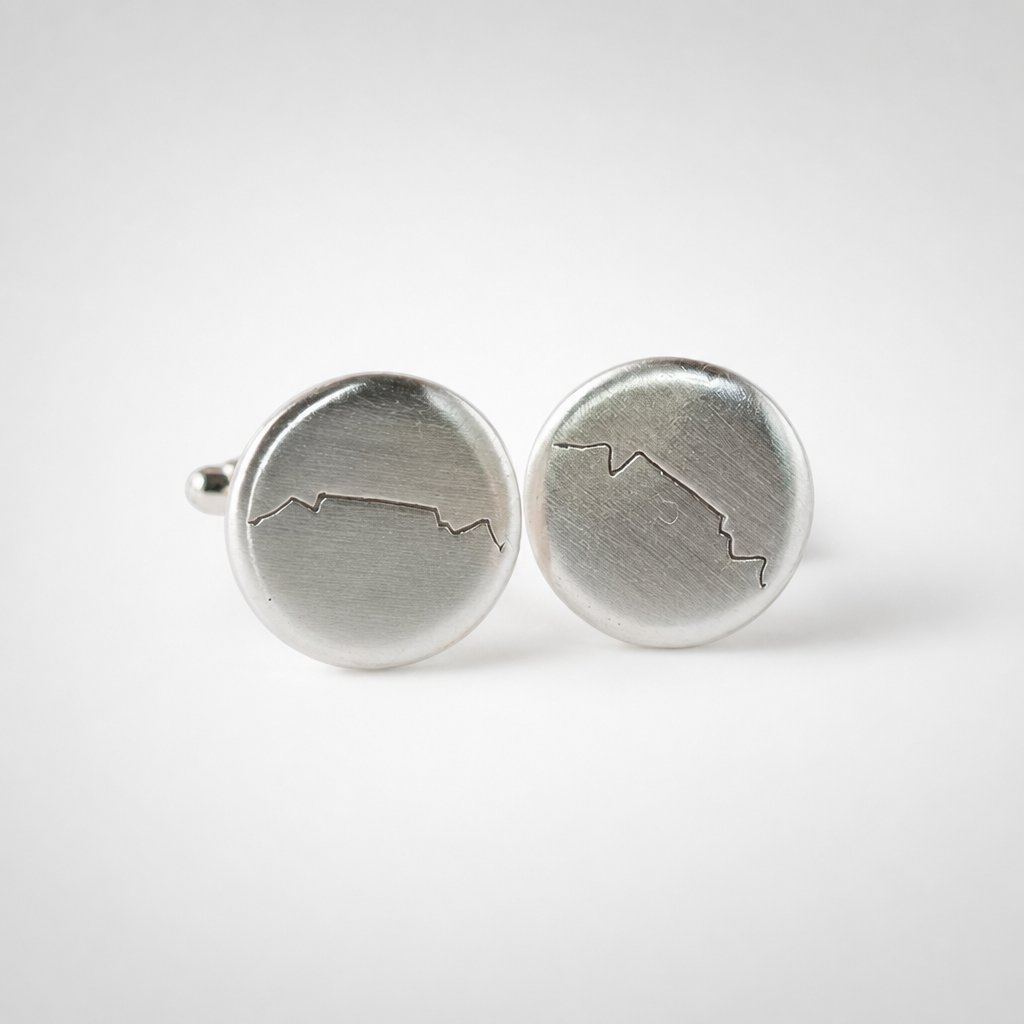 Table Mountain Silhouette Cufflinks - side view showing toggle fastening mechanism sterling silver - Natasha Wood Jewellery
