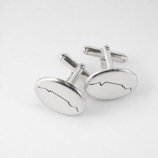 Table Mountain Silhouette Cufflinks - side view showing toggle fastening mechanism sterling silver - Natasha Wood Jewellery