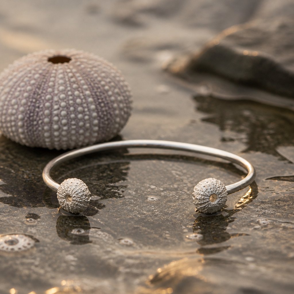 The Sea Urchin Bangle - front view plain sterling silver cuff without gemstones