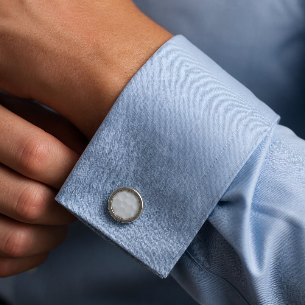 Golf Ball Cufflinks - reverse T-bar closure view, solid 925 sterling silver hallmarked