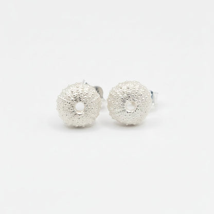 Sea Urchin Stud Earrings - sterling silver pair displayed on Natasha Wood Jewellery branded card