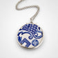 Willow Pattern Antique Ceramic Pendant - second view showing blue and white ceramic detail in sterling silver rolo chain setting