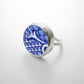 Willow Pattern Ceramic and Silver Ring - angled side view sterling silver band