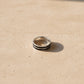 Layered olive wood and sterling silver ring - front view, handmade by Natasha Wood Jewellery, South Africa